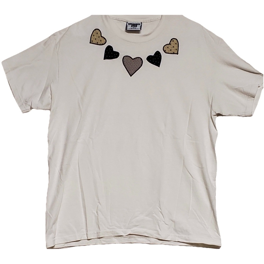 Vintage Heart T Shirt L Blue White Cottagecore Grandma 90s LEE Jeans Embroidered